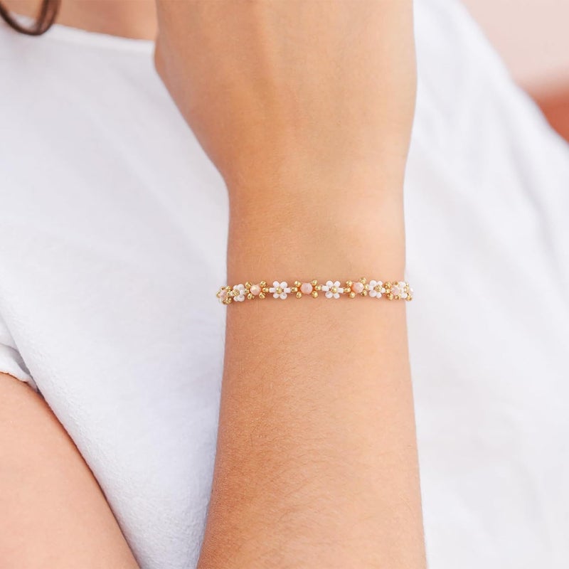 Pymach Store Dainty Gold Plated Pearl Crystal Beaded Bracelets Set for Women 14K Gold Plated Bead Pearl Beads Bracelet Stackable Paperclip Link Chain Bracelets Gold Plated Bracelets for Women Trendy Jewelry - Image 2